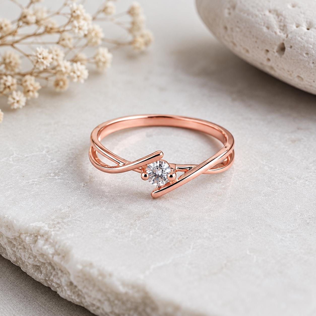 925 Sterling Silver Moissanite Solitaire Twist Ring, Minimalist Engagement Promise Band