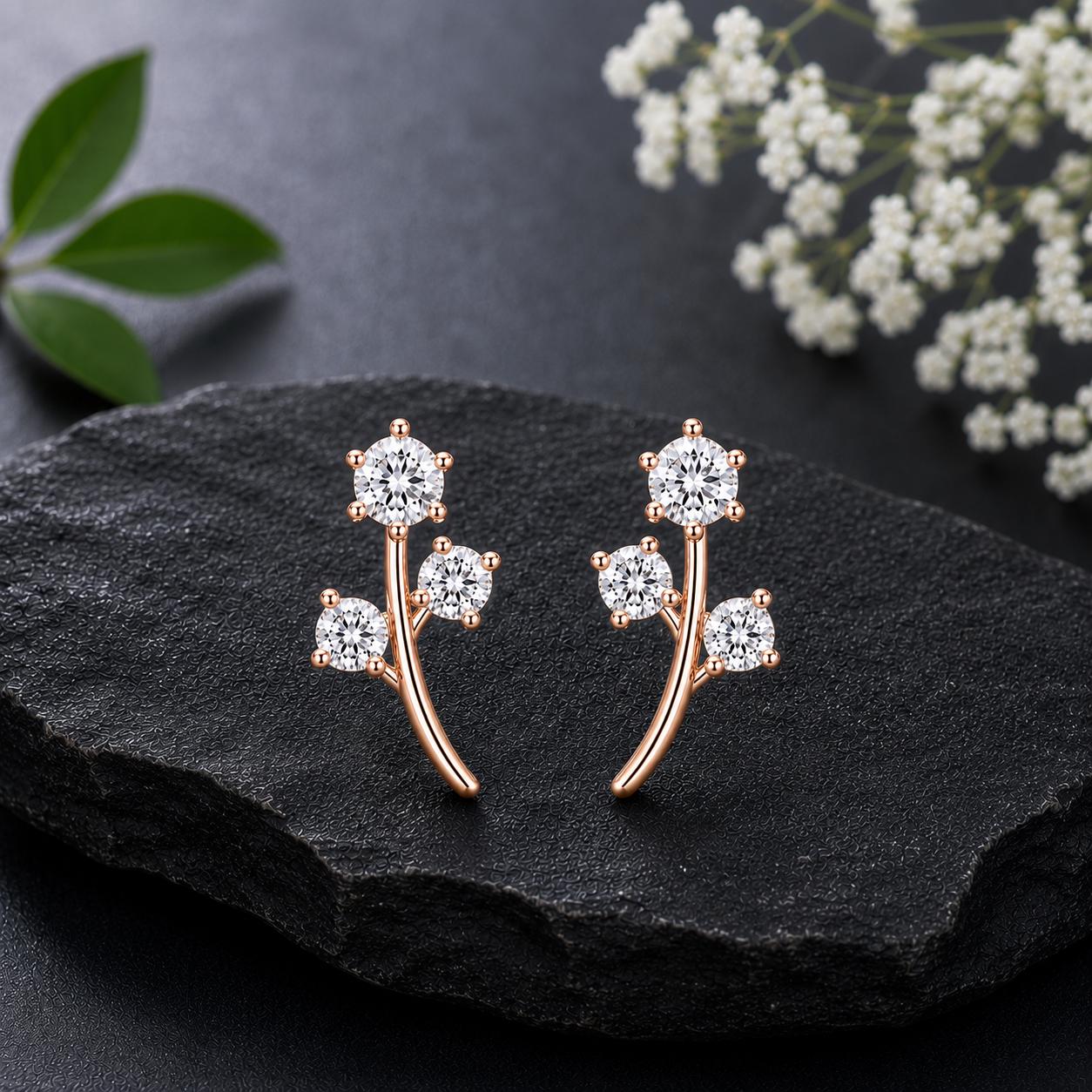 925 Sterling Silver Moissanite Leaf Stud Earrings, Minimalist Nature Botanical Jewelry
