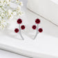 925 Sterling Silver Red CZ Leaf Stud Earrings, Botanical Floral Design, Ruby Red Stones