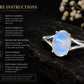 925 Sterling Silver Oval Moonstone Ring, Natural Blue Flash Solitaire Ring