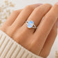 925 Sterling Silver Oval Moonstone Ring, Natural Blue Flash Solitaire Ring
