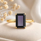 925 Sterling Silver Emerald Cut Black Onyx Solitaire Ring, Minimalist Statement Band