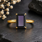 925 Sterling Silver Emerald Cut Black Onyx Solitaire Ring, Minimalist Statement Band