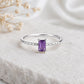 925 Sterling Silver Emerald Cut Amethyst Solitaire Ring, Diamond-Cut Band