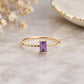 925 Sterling Silver Emerald Cut Amethyst Solitaire Ring, Diamond-Cut Band