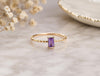 925 Sterling Silver Emerald Cut Amethyst Solitaire Ring, Diamond-Cut Band