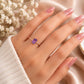 925 Sterling Silver Emerald Cut Amethyst Solitaire Ring, Diamond-Cut Band