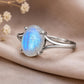 925 Sterling Silver Oval Moonstone Ring, Blue Flash, June Birthstone, Split Shank, Boho Style