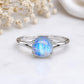 925 Sterling Silver Round Moonstone Ring, Natural Blue Flash Cabochon, Minimalist Solitaire, June Birthstone