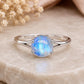 925 Sterling Silver Round Moonstone Ring, Natural Blue Flash Cabochon, Minimalist Solitaire, June Birthstone