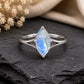 925 Sterling Silver Marquise Moonstone Ring, Natural Blue Flash Gemstone, Minimalist Solitaire, June Birthstone