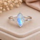 925 Sterling Silver Marquise Moonstone Ring, Natural Blue Flash Gemstone, Minimalist Solitaire, June Birthstone