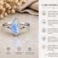 925 Sterling Silver Marquise Moonstone Ring, Natural Blue Flash Gemstone, Minimalist Solitaire, June Birthstone