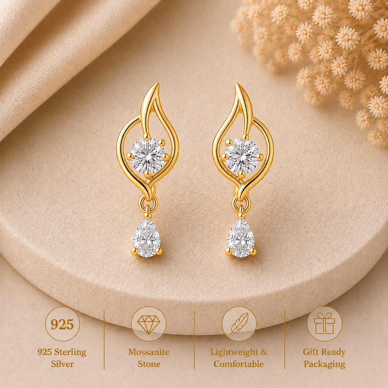 925 Sterling Silver Moissanite Drop Earrings, Pear Cut Dangle, Minimalist Bridal Jewelry