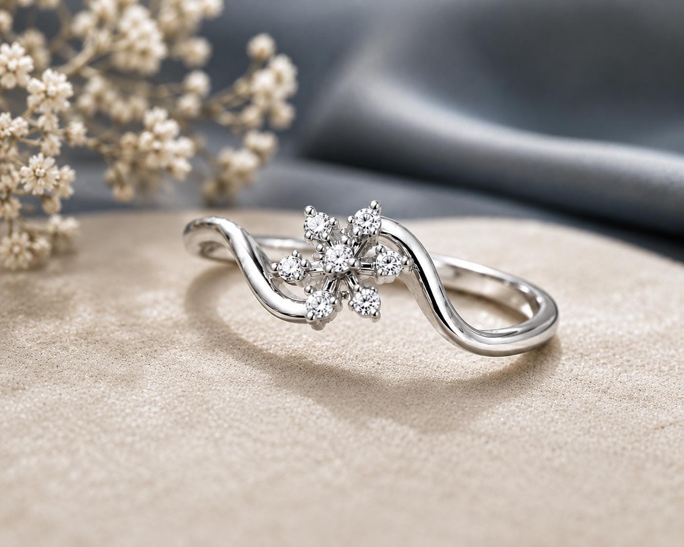 925 Sterling Silver Moissanite Snowflake Ring, Minimalist Nature Stacking Ring