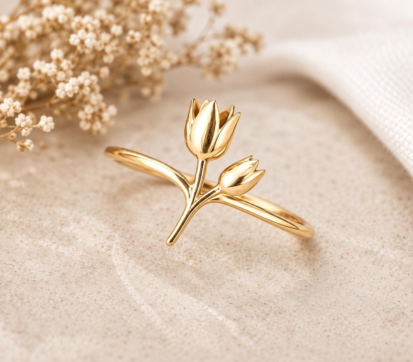 925 Sterling Silver Tulip Ring, Minimalist Floral Stacking Band, Botanical Nature Inspired Jewelry