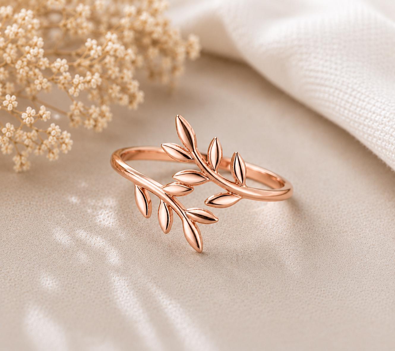 Sterling Silver Leaf Ring, Minimalist Olive Branch Wrap, Botanical Nature Jewelry