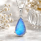 925 Sterling Silver Pear Moonstone Pendant Necklace, Minimalist Blue Flash Gemstone