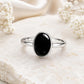 925 Sterling Silver Oval Black Onyx Ring, Minimalist Bezel Setting Gemstone Ring