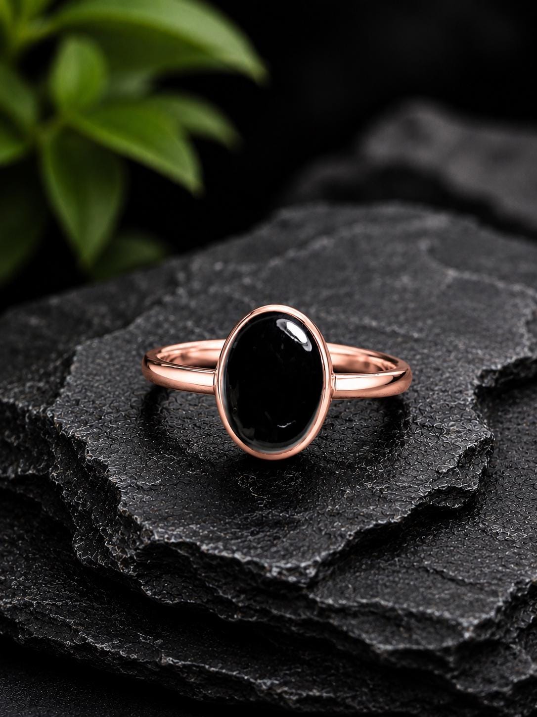 925 Sterling Silver Oval Black Onyx Ring, Minimalist Bezel Setting Gemstone Ring