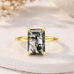 925 Sterling Silver Emerald Cut Moss Agate Ring, Minimalist Solitaire Nature Gemstone