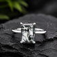 925 Sterling Silver Emerald Cut Moss Agate Ring, Minimalist Solitaire Nature Gemstone