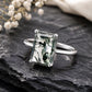 925 Sterling Silver Emerald Cut Moss Agate Ring, Minimalist Solitaire Nature Gemstone