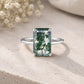Natural Emerald Cut Moss Agate Ring, Sterling Silver Minimalist Solitaire