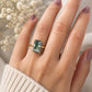 Natural Emerald Cut Moss Agate Ring, Sterling Silver Minimalist Solitaire