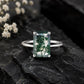 Natural Emerald Cut Moss Agate Ring, Sterling Silver Minimalist Solitaire