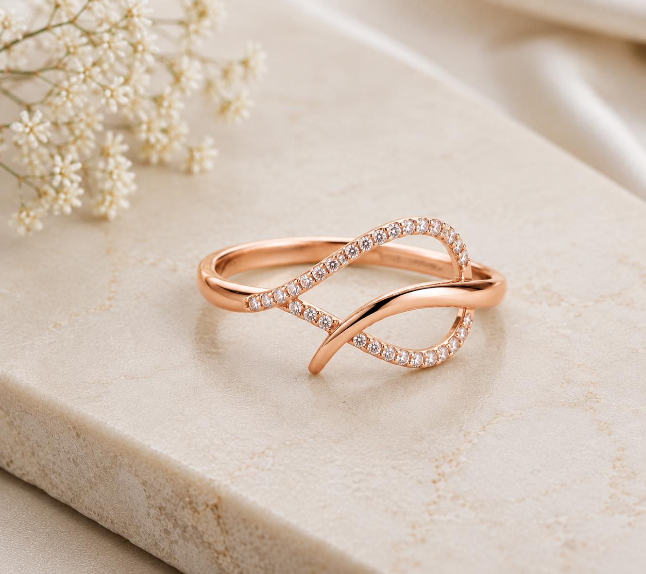 Sterling Silver Infinity Wave Ring, PavÃ© CZ, Minimalist Stacking Band, Promise Gift Her