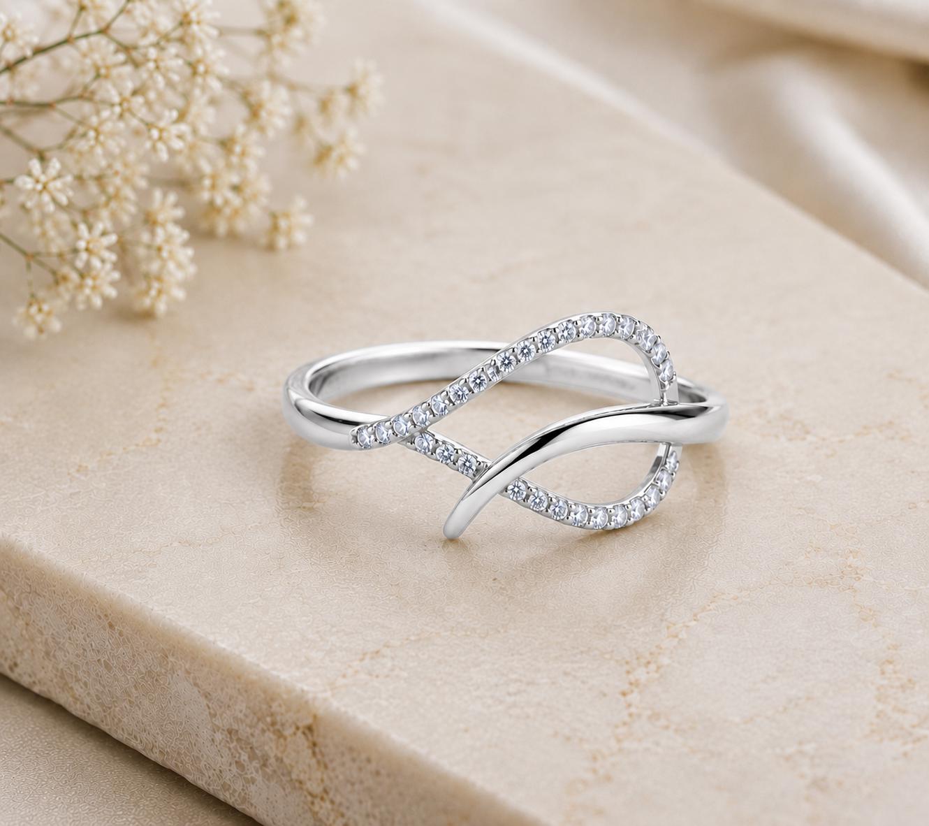 Sterling Silver Infinity Wave Ring, PavÃ© CZ, Minimalist Stacking Band, Promise Gift Her