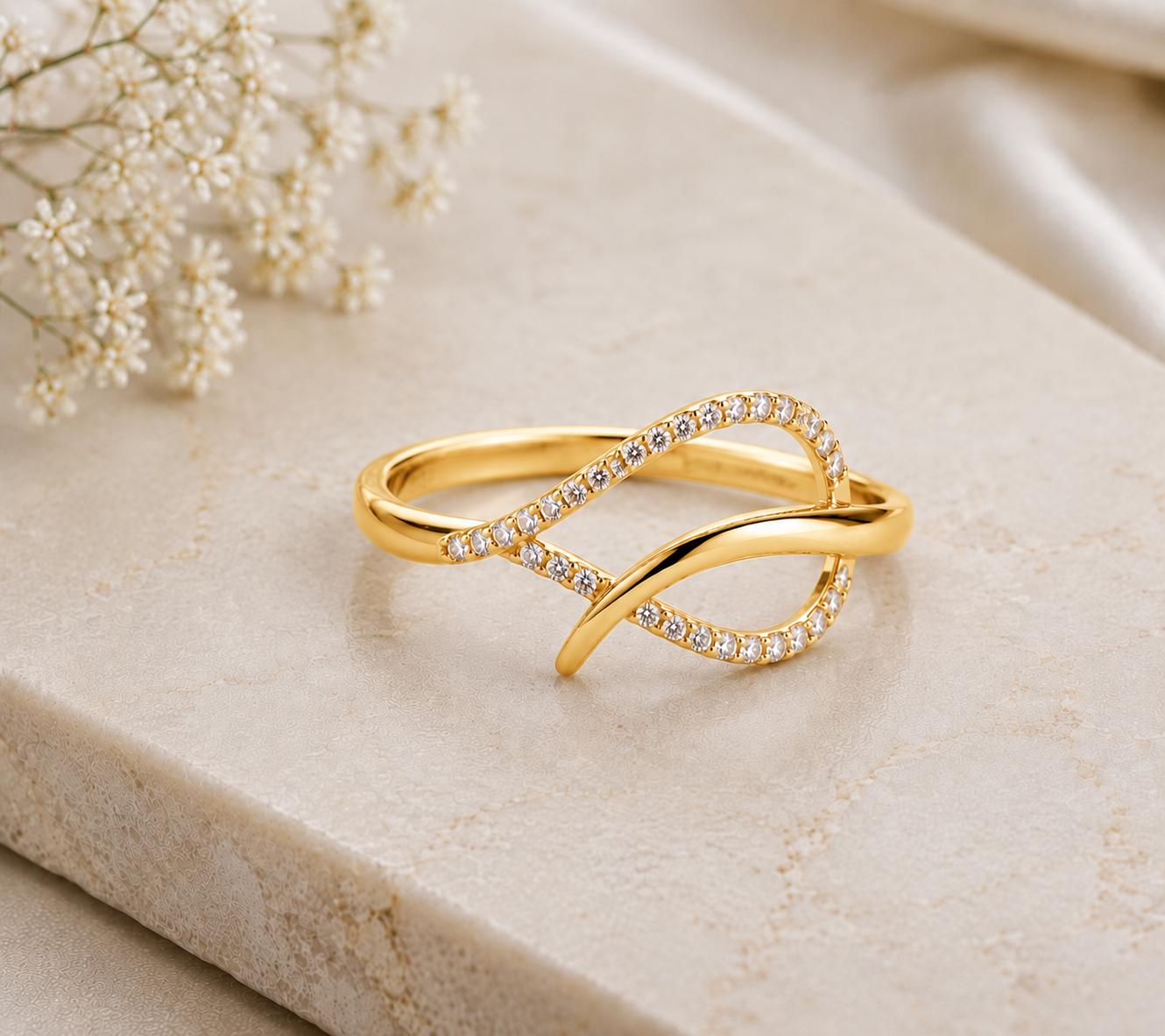 Sterling Silver Infinity Wave Ring, PavÃ© CZ, Minimalist Stacking Band, Promise Gift Her