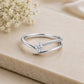 925 Sterling Silver Solitaire Ring, CZ Engagement, Minimalist Stacking Band, Crossover Design