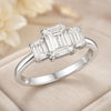 Emerald Cut Moissanite Three Stone Ring, 925 Sterling Silver Engagement Ring