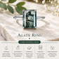 Natural Moss Agate Emerald Cut Ring, 925 Sterling Silver Solitaire Promise Ring