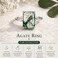 Natural Emerald Cut Moss Agate Ring, 925 Sterling Silver Solitaire Promise Ring