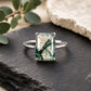 Natural Emerald Cut Moss Agate Ring, 925 Sterling Silver Solitaire Promise Ring
