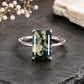 Natural Moss Agate Emerald Cut Ring, 925 Sterling Silver Solitaire Engagement Ring