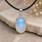 Natural Oval Moonstone Pendant, 925 Sterling Silver Cable Chain Necklace