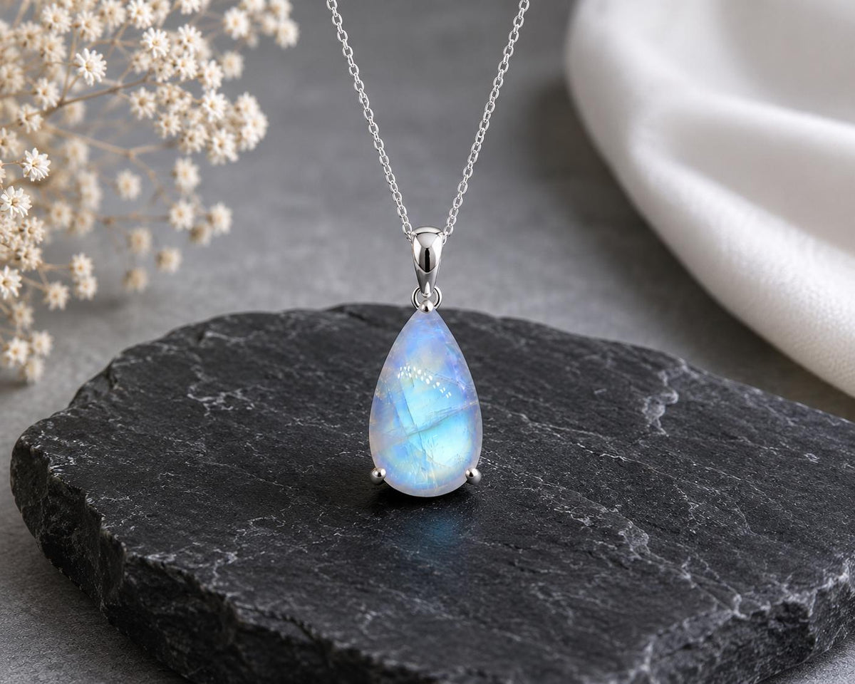 925 Sterling Silver Pear Moonstone Pendant