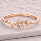 Sterling Silver Leaf Ring, Dainty Botanical Branch, CZ Stones, Minimalist Stackable Band