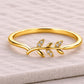 Sterling Silver Leaf Ring, Dainty Botanical Branch, CZ Stones, Minimalist Stackable Band
