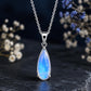 Natural Moonstone Pear Pendant Necklace, 925 Sterling Silver, Handmade Minimalist Jewelry