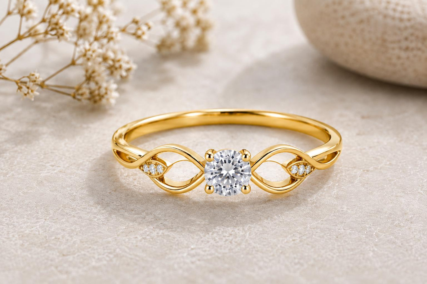 925 Sterling Silver Infinity Ring, Moissanite Engagement, Dainty Wedding Band