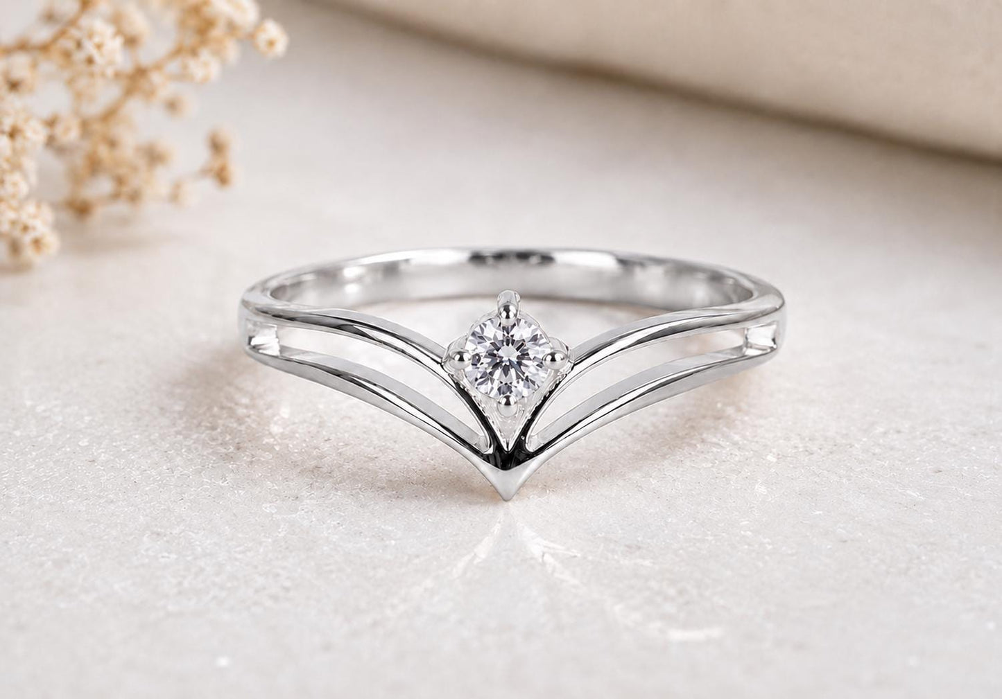 925 Sterling Silver Moissanite Chevron Ring, Minimalist Promise Ring, Dainty Engagement Ring, V Shape Wedding Ring, Stackable Gift for Her