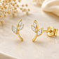 Sterling Silver Leaf Stud Earrings, Marquise Cubic Zirconia, Nature Inspired Minimalist Studs