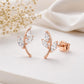 Sterling Silver Leaf Stud Earrings, Marquise Cubic Zirconia, Nature Inspired Minimalist Studs