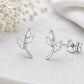 Sterling Silver Leaf Stud Earrings, Marquise Cubic Zirconia, Nature Inspired Minimalist Studs