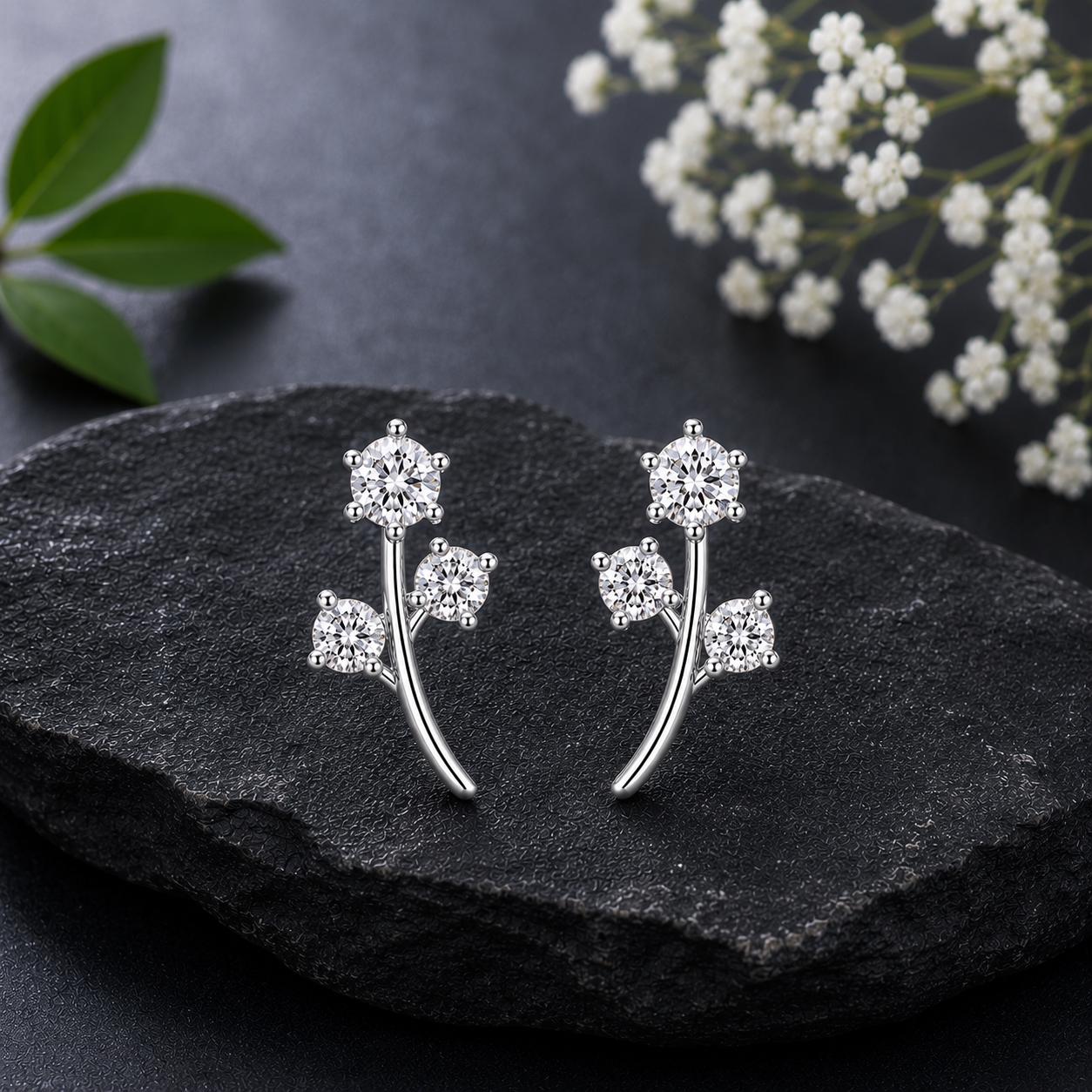 925 Sterling Silver Moissanite Leaf Stud Earrings, Minimalist Nature Botanical Jewelry